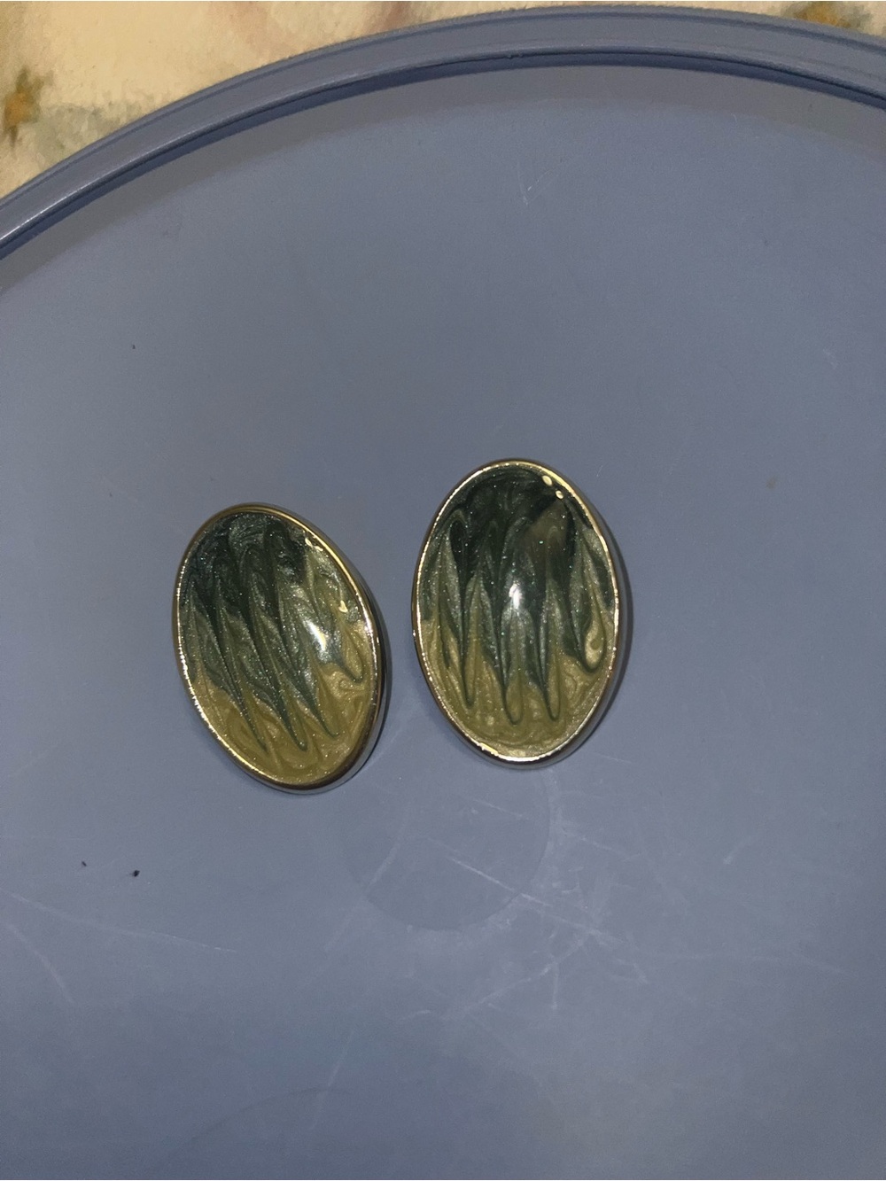 Oval Green and Gold Resin Earrings - Women Accessories